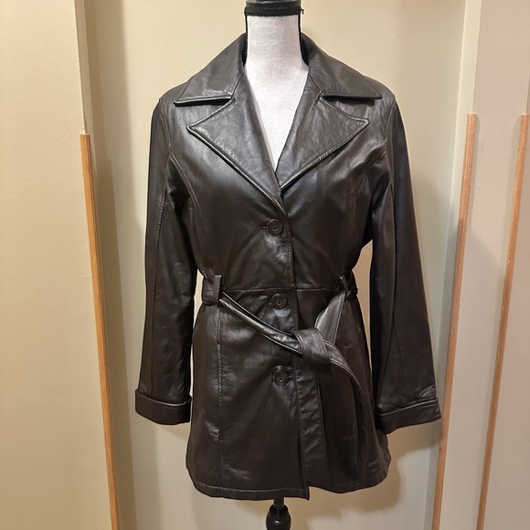 Wilsons Leather Jackets & Blazers - Wilsons‎ Leather Jacket Women's Medium Dark Brown Mid Belted Boho Chic 90's Y2K